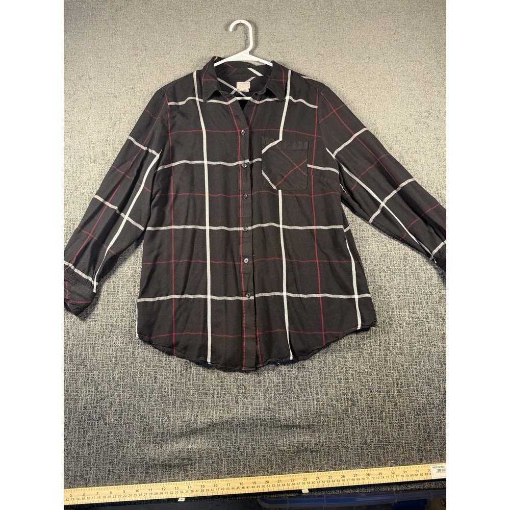 Chicos Plaid Button Up Tunic Shirt Long Sleeves Rayon Soft Sz 2